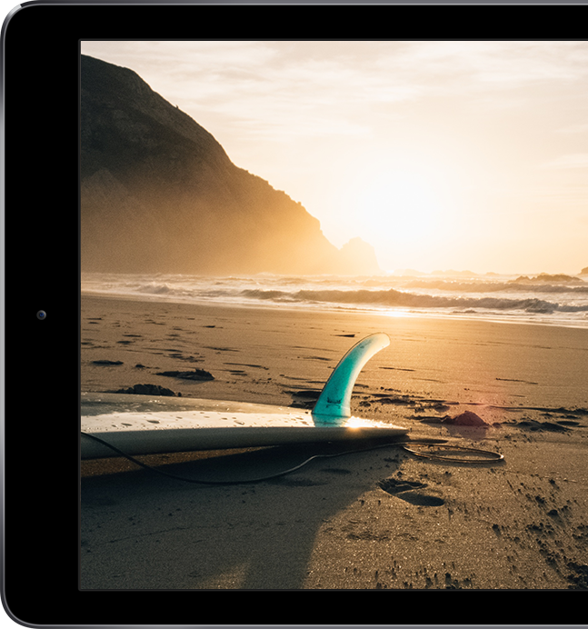 tablet with single fin surf board on screen